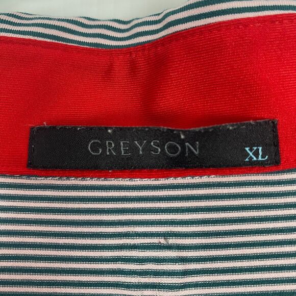 Greyson Mens Polo Golf Shirt Size XL Green Striped Wolf ‎ Logo Stretch Lightweig - Picture 5 of 16